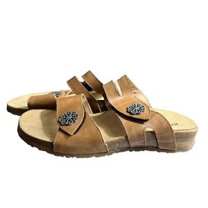 Haflinger Pansy Tan Leather 2 Strap Sandals‎ Slide Womens Sz 10 US 42 EU